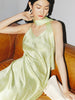 Women's Floral Light Green V Neck Smooth Acetate Slip Dress