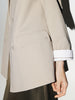 Camel gray blazer with notched collar, loose fit and double breasted