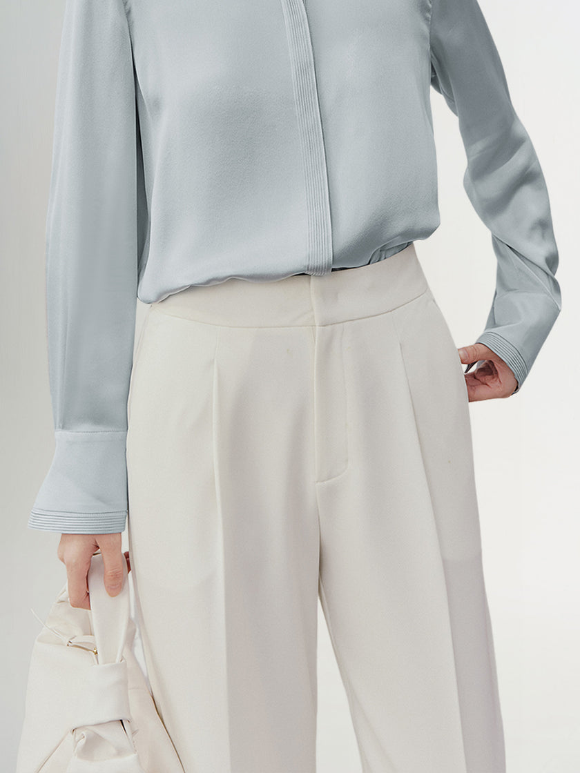 Women's White Leisure Straight Fit Trousers