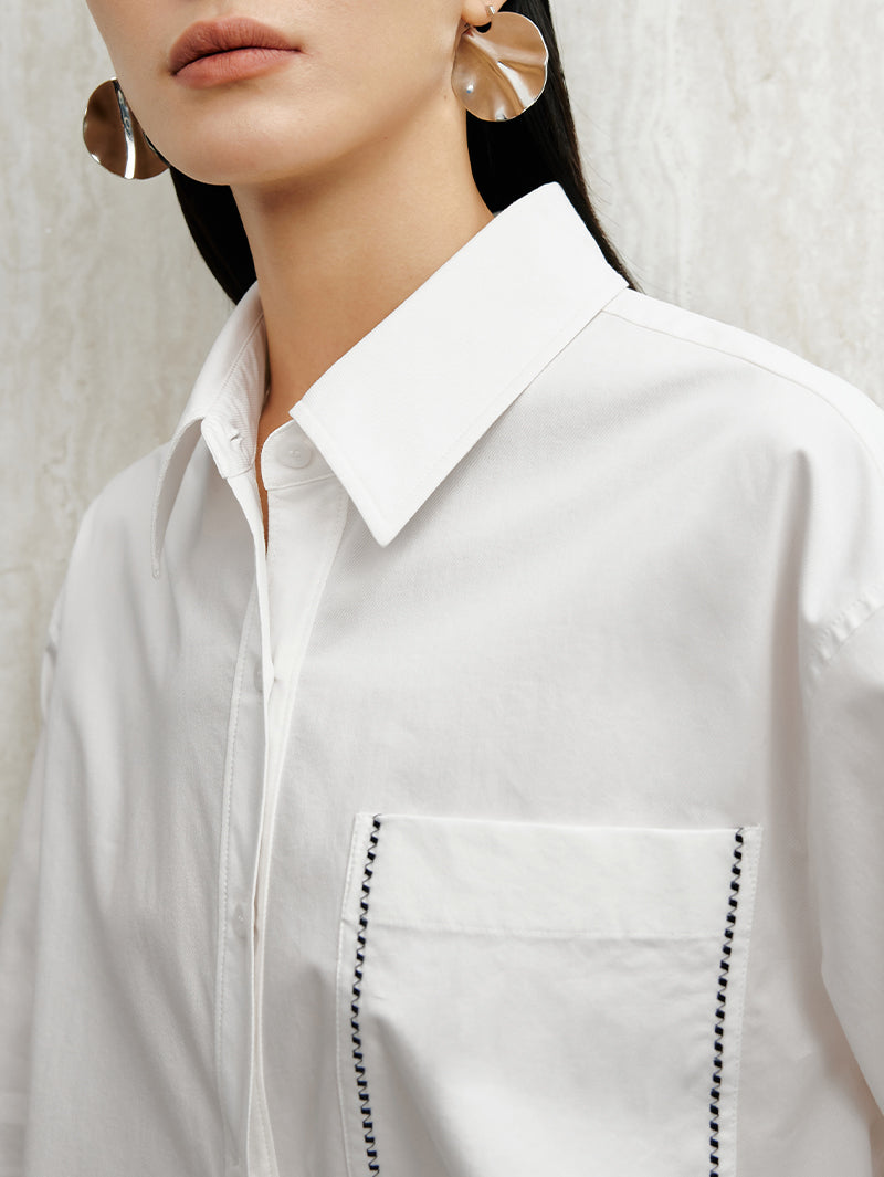 Women's White Collar Long Sleeve Cotton Triacetate Shirt