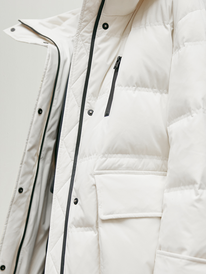 Women's White Waterproof Goose Mid-Length Puffer Jacket
