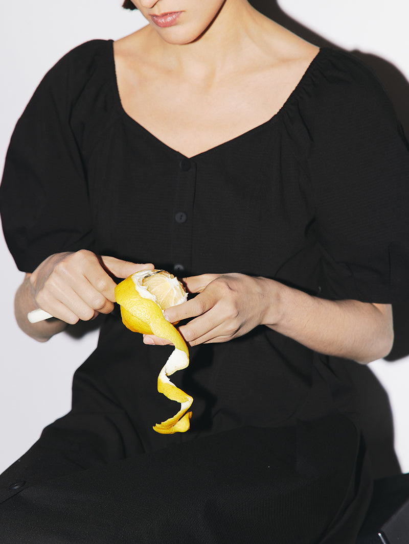 Women's Black Square Neck Puff Sleeves  Slim  Fit Cotton Dress