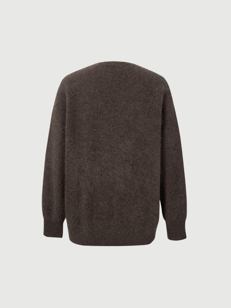 Pull en cachemire brun à col V pour femme