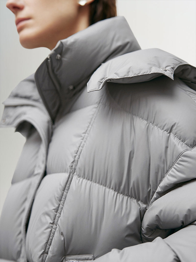Women's Gray Goose Puffer Removable Hooded Jacket