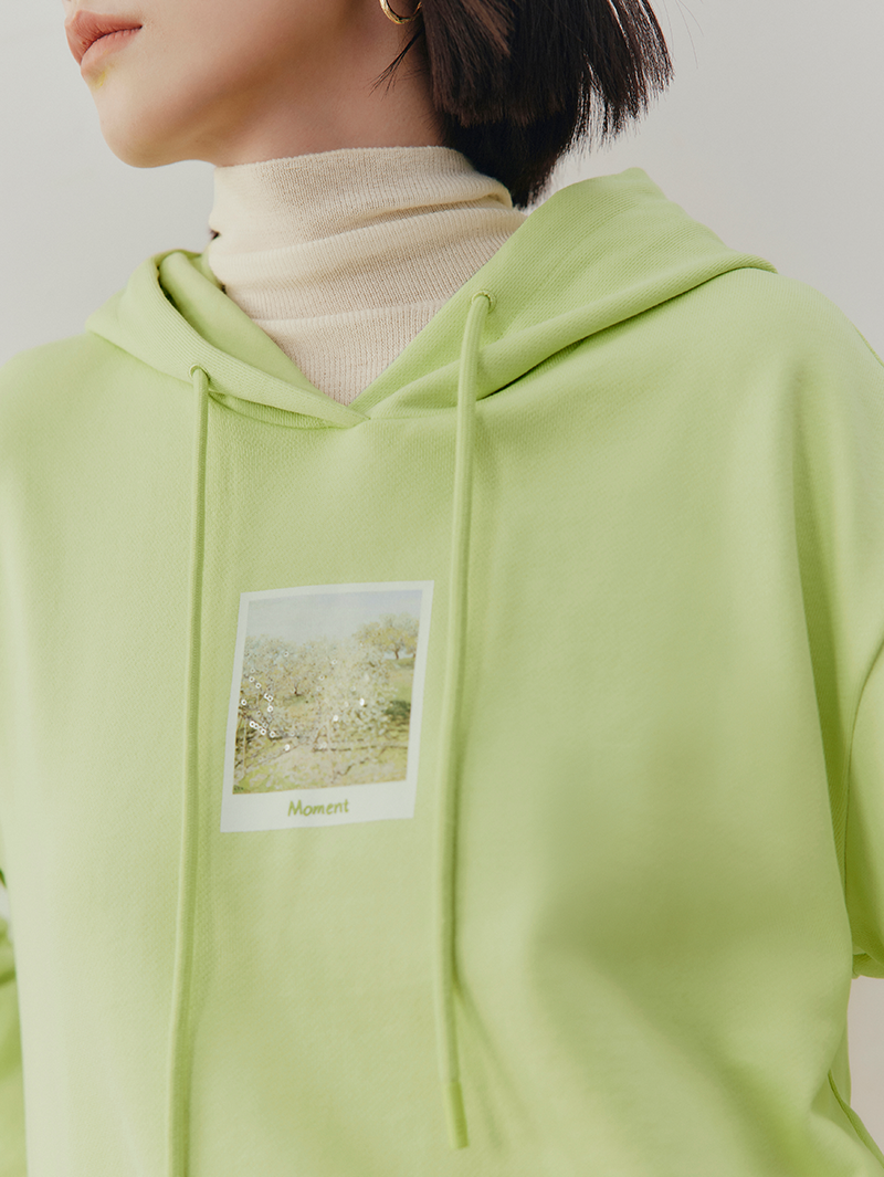 Women's Monet Collaboration Fluorescent Green Long Sleeve Knit Hooded Sweatershirt