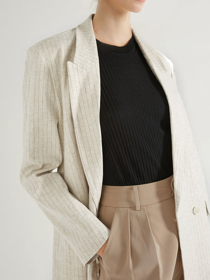 Linen Striped Peak Lapel Blazer
