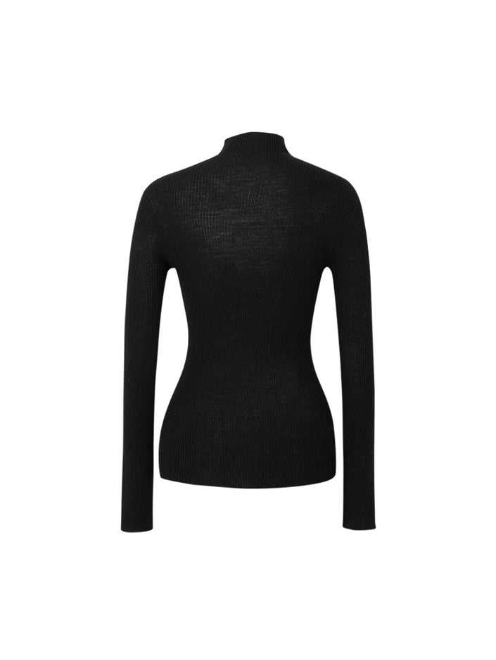 Pull slim fit en laine de mouton, noir, manches longues