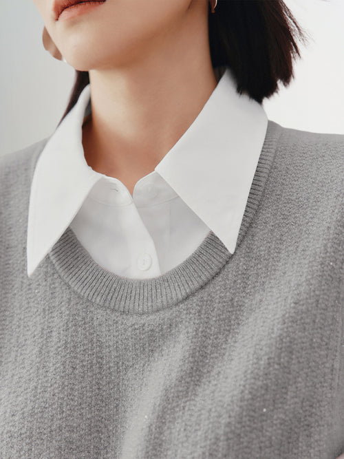 Load image 1 in gallery view. Women's Gray Whit Floral Classic Collar Long Sleeve Belted Splicing Dress