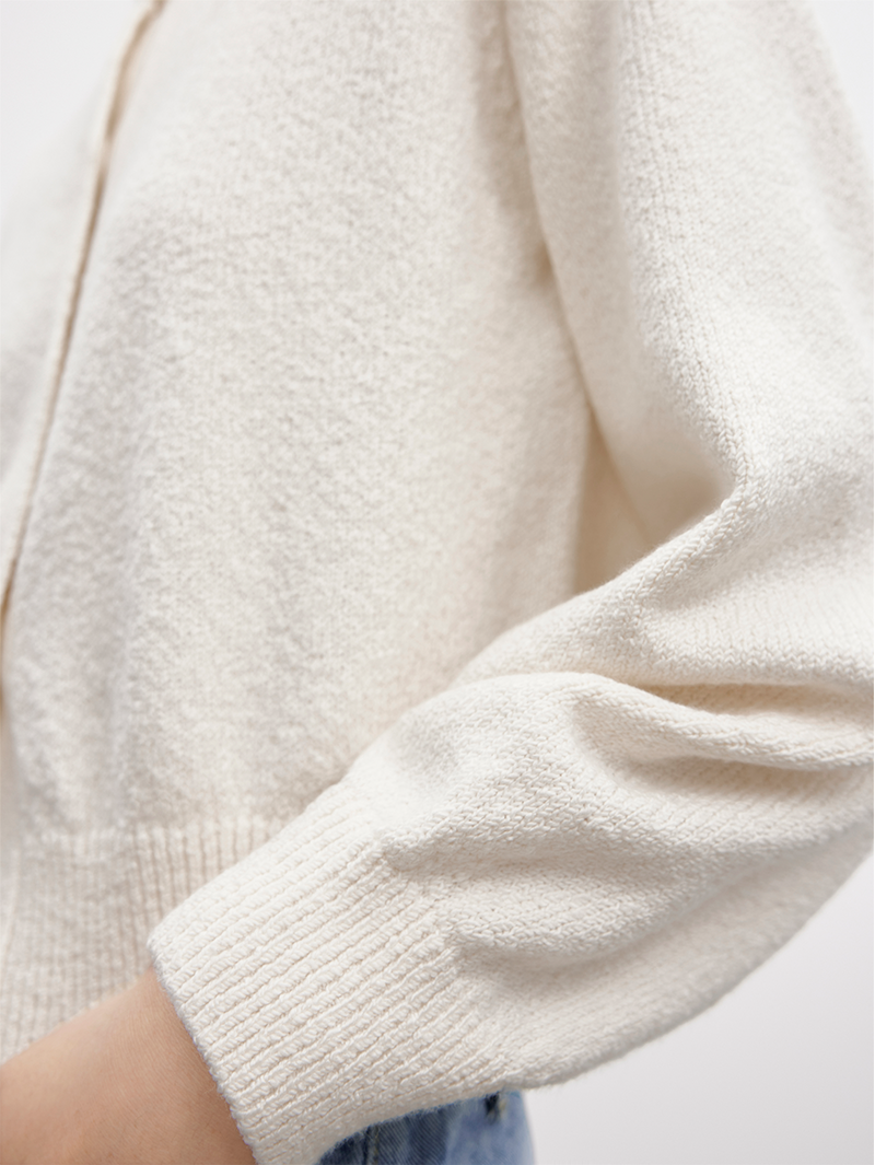 Women's Off-White Round Neck Button Down Cotton Wool Cardigan Sweater