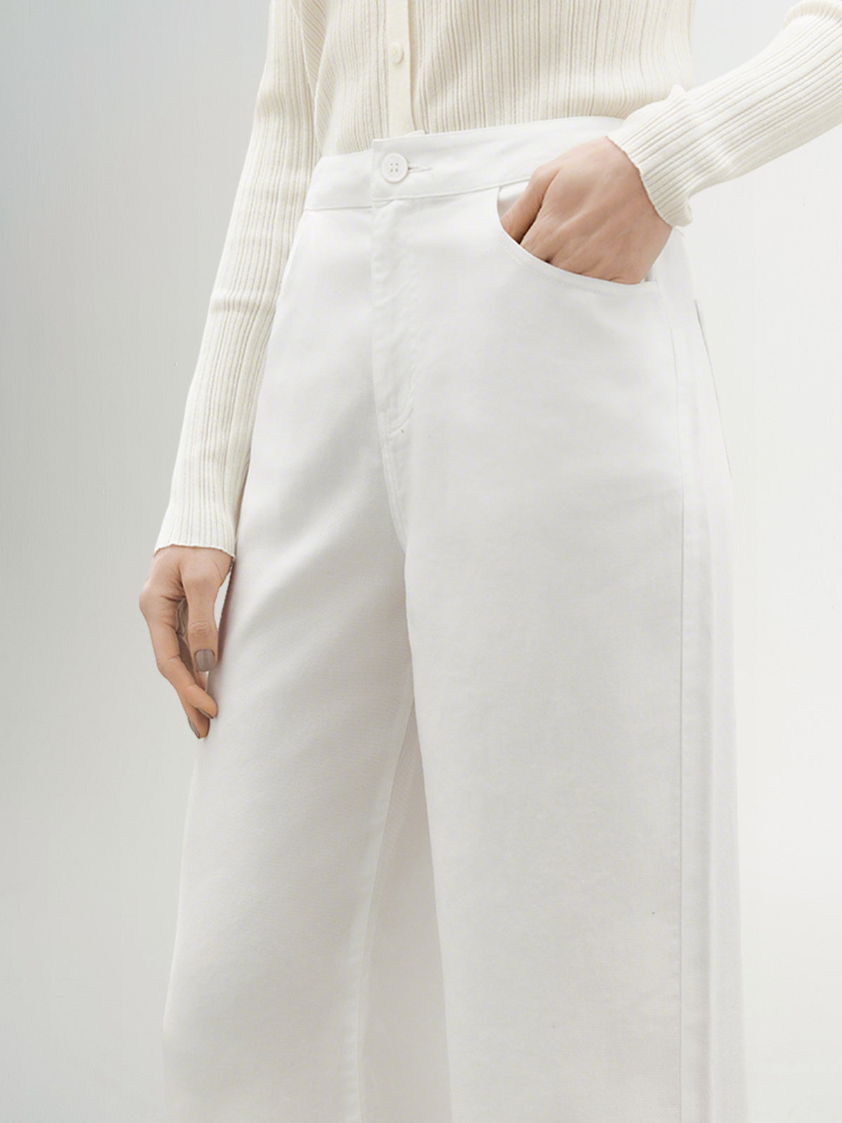 White Straight Fit 100% Lyocell Trousers