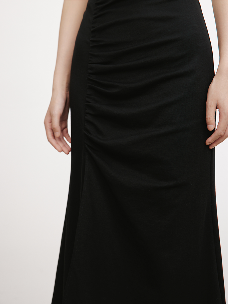 Women's Black High Waist Triacetate Draped Skirt