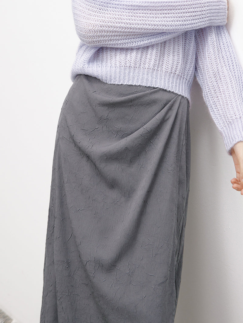Women's Gray Elegant Straight Fit Mid Length Skirt