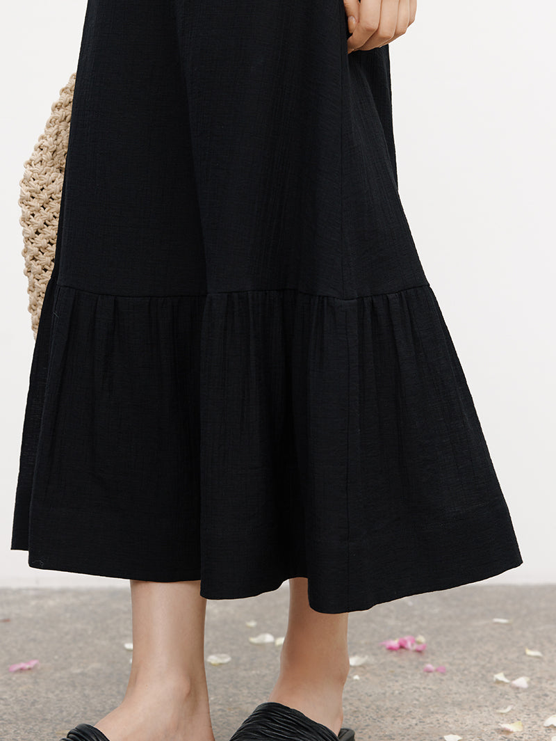 Women's Black Elastic Wasit Flounce Skirt