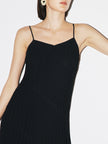 Women's Black V Neck Silver Tiny Shiny Fabric Slip Dress