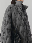 Women's Gray Warm Goose Puffer Long Hooded Jacket with Belt