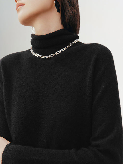 Load image 1 in gallery view. Black cashmere turtleneck sweater