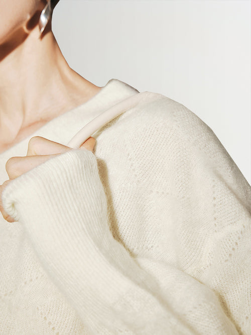 Load image 1 in gallery view. Cashmere V-neck sweater, long sleeves, natural white