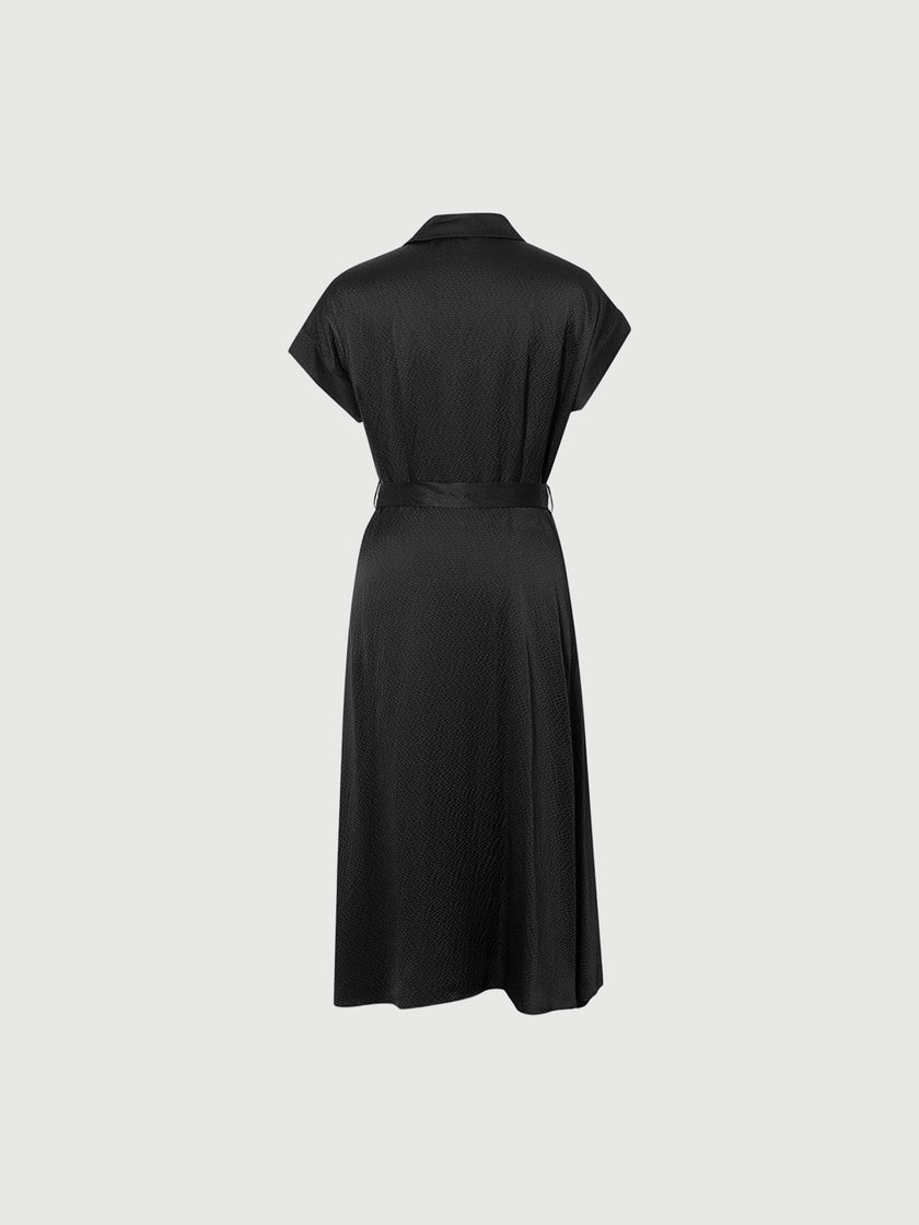 Collared V Neck Pure Silk Dress