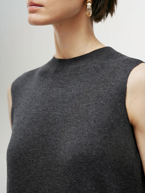 Load image 1 in gallery view. Women's Smoke Gray Sleeveless Straight Fit Knit Dress