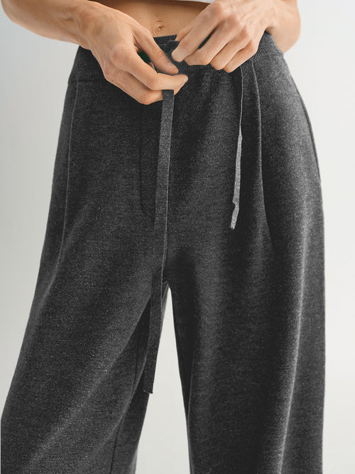 Load image 1 in gallery view. Dark gray casual straight pants with drawstring