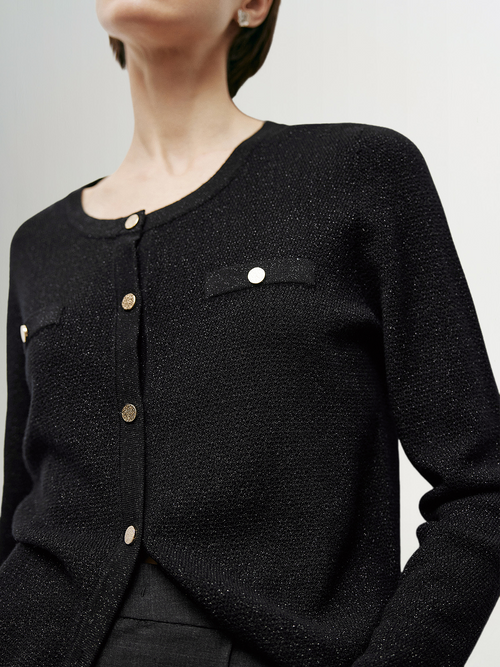 Load image 1 in gallery view. Black shimmering wool cardigan 