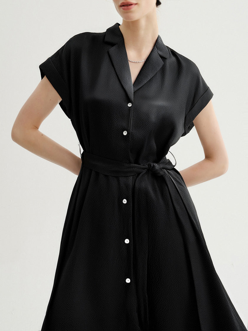 Collared V Neck Pure Silk Dress