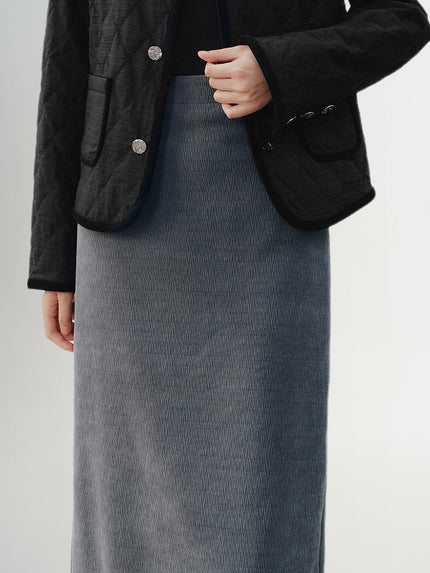 Black corduroy straight skirt