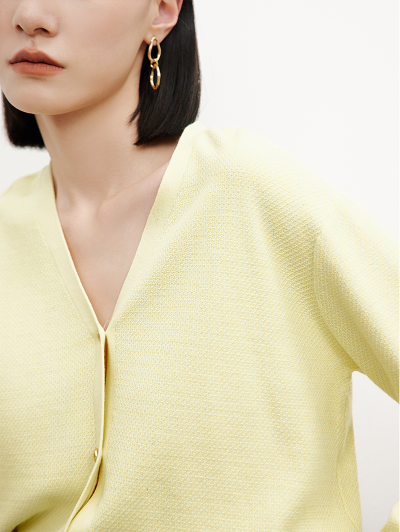 Women's Moonlight Yellow V Neck Elegant Button Down Cardigan Sweater