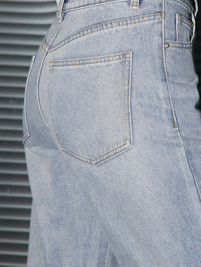 Women's Dark Blue Straight Fit Slit Design Denim Jeans