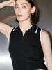 Women's Black Polo Zipper Neck Contrast Binding Knitted Top