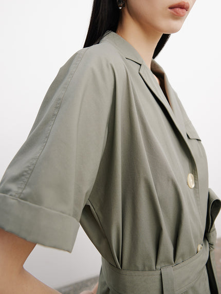 Women's Short Sleeve Belted Short Jumpsuits