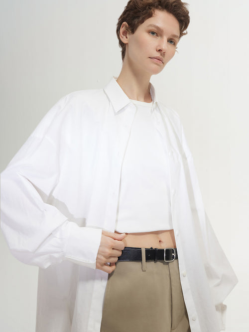 Charger l'image 1 dans la galerie. Women's White Classic Collar 100% Cotton Shirt