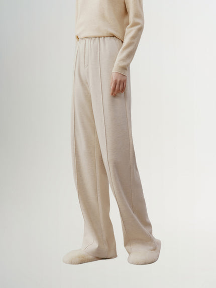 Women's Winter Beige Wide Leg Drawstring Waist Trousers