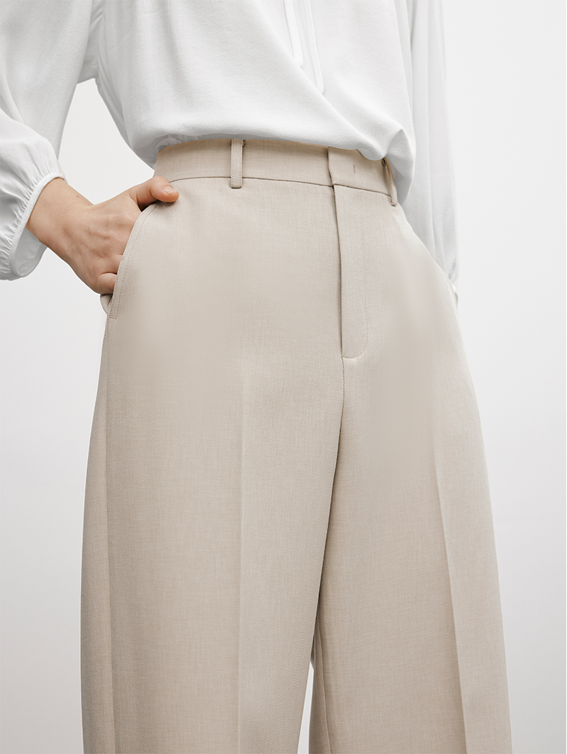 Women's Light Beige Classic Straight Fit Trousers