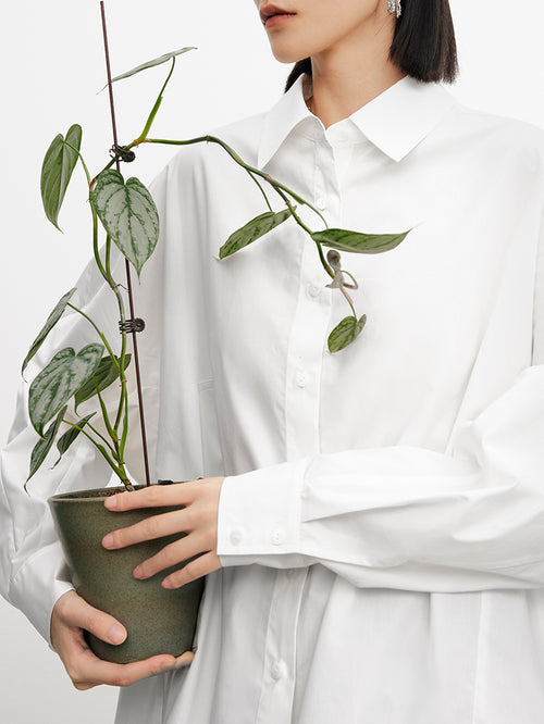 Charger l'image 1 dans la galerie. Women's White 100% Cotton Classic Collar Long Sleeve Blouse