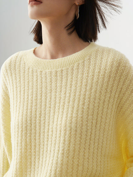 Women's Light Yellow Long Sleeve Wool Pullover Sweater