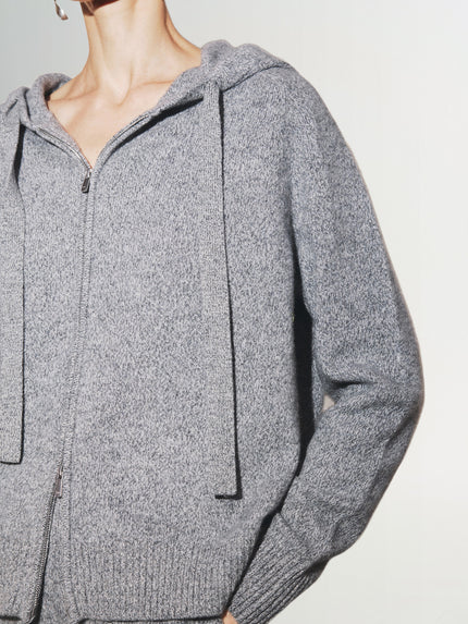 Women's Gray Zip Down 100% Cashmere Sweater Hoodie