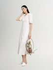 Women's White V Neck Short Sleeve High Wasit Dress