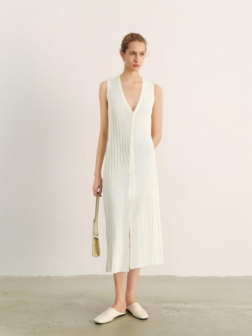 Carica immagine 1 in visualizzazione galleria. Slim-Fit Cotton Deep-V Sleeveless Midi Dress