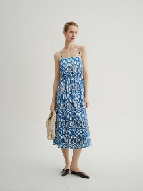 Load image 1 in gallery view. Cotton Stripe Spaghetti-Strap Midi Dress