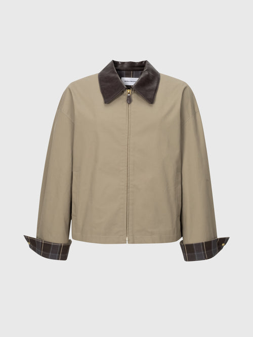 Load image 1 in gallery view. Contrast Leather Collar Zip Jacket