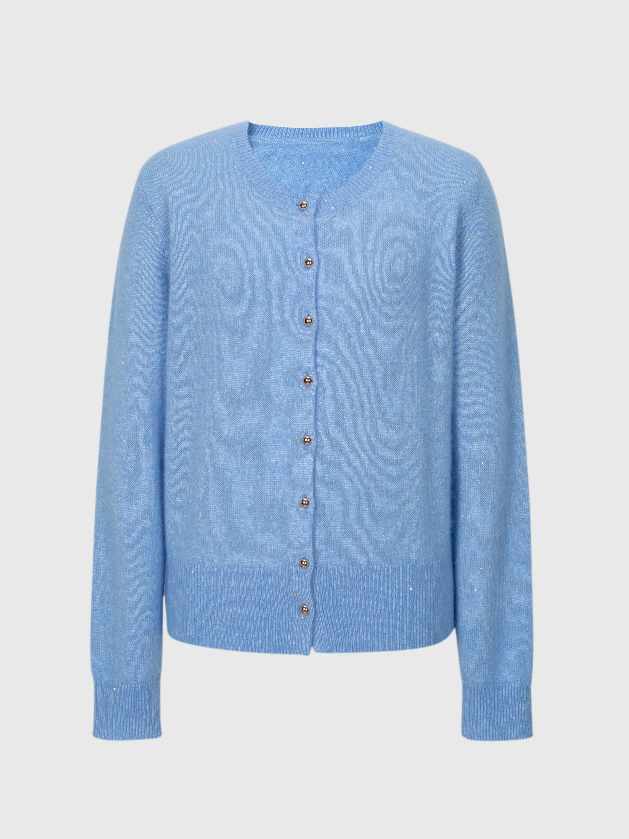Cashmere-Silk Crewneck Knit Cardigan
