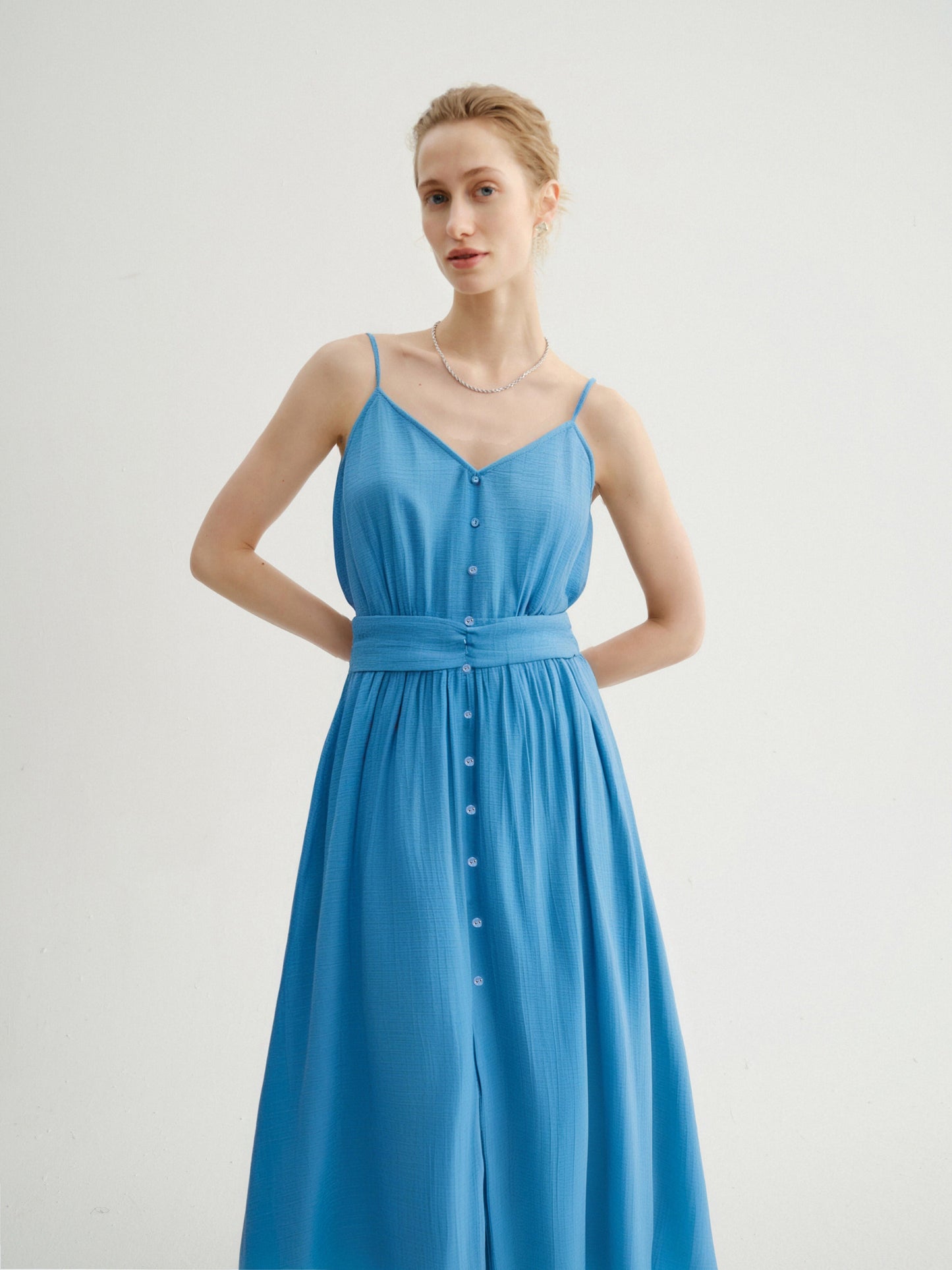Waist-Cinching Spaghetti-Strap Maxi Dress
