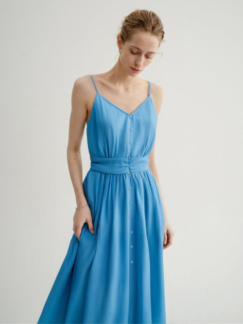 Carica immagine 1 in visualizzazione galleria. Waist-Cinching Spaghetti-Strap Maxi Dress