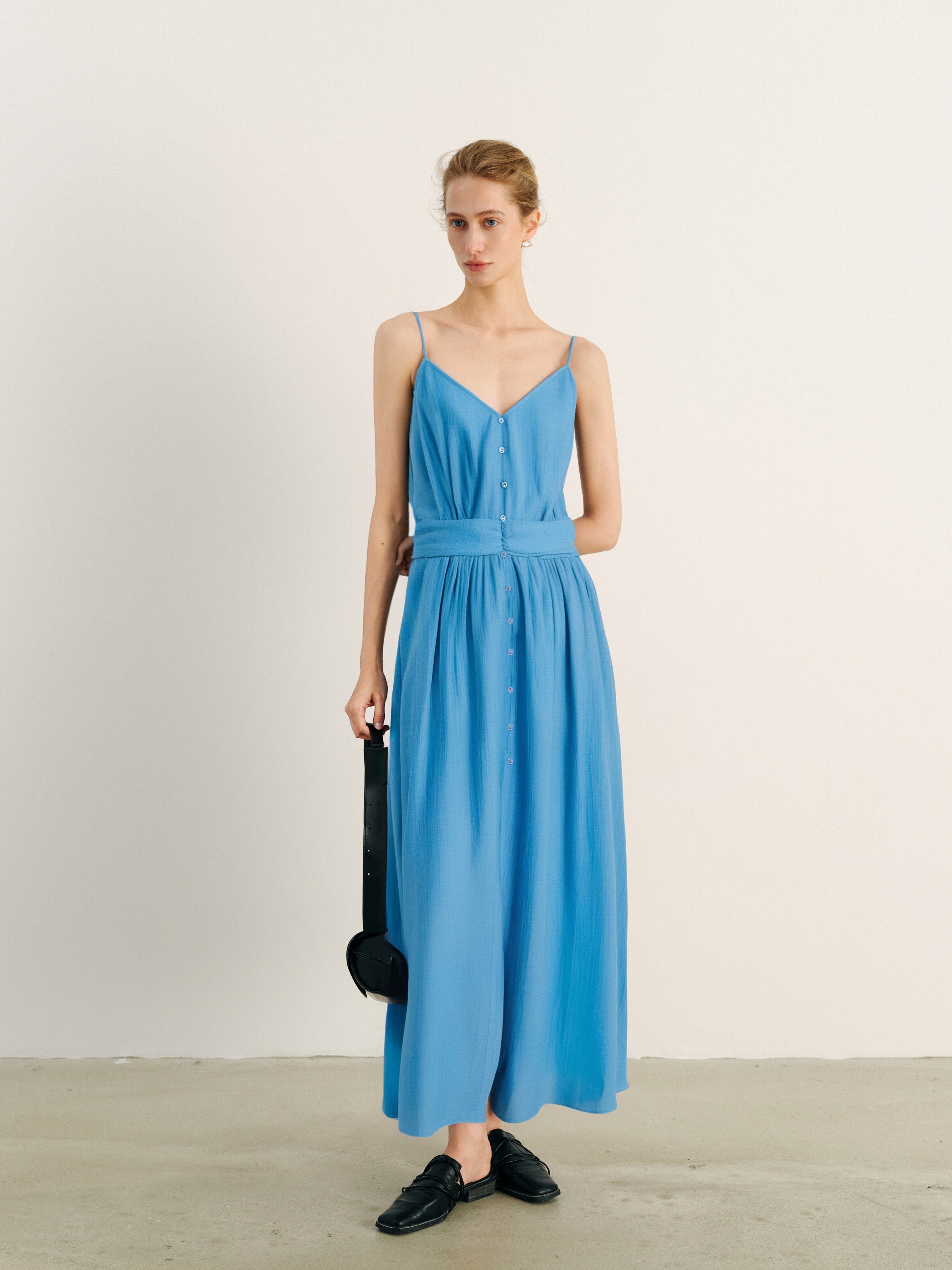 Waist-Cinching Spaghetti-Strap Maxi Dress