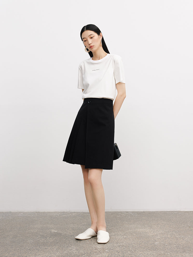 Women's Black One Button Cotton Short Skirt