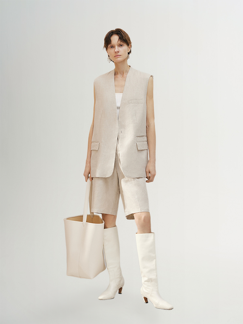 Women's Light beige 100% Linen Vests