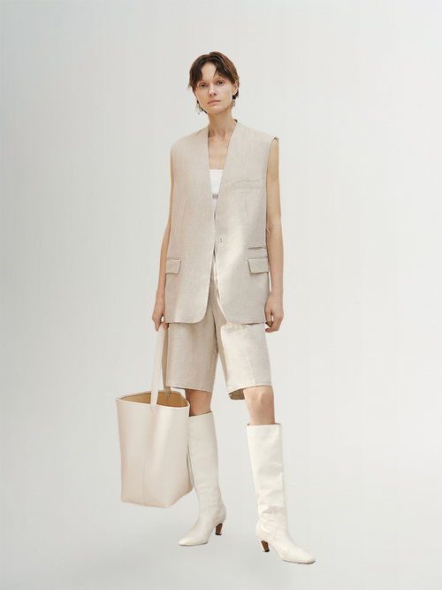 Load image 1 in gallery view. Women's Light beige 100% Linen Vests