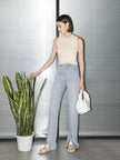 Women's Dark Blue Straight Fit Slit Design Denim Jeans