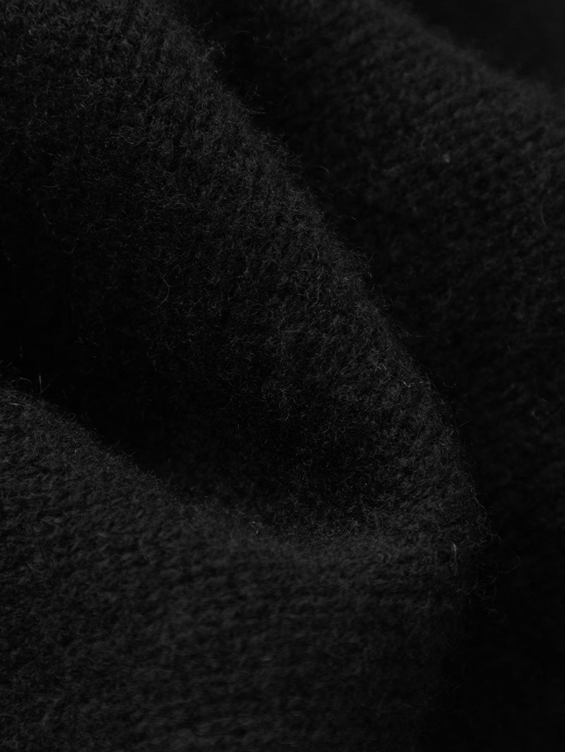 Women's Black V Neck Long Sleeves Wool Cardigan